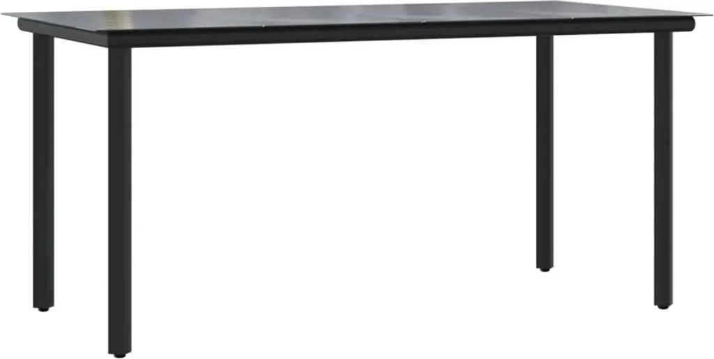 Tavolo da Pranzo Esterno vidaXL Nero 160x80 Acciaio e Vetro - 1