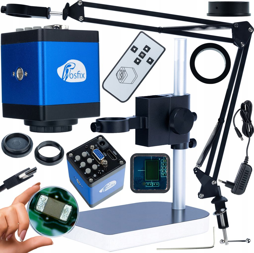 Rosfix verstellbarer Ausleger für digitales Mikroskop ODM-180X 50 mm + Plattform für ODM-100X 50 mm und 40 mm + Draco Blue PRO Kamera KMDBP-HDMI-...