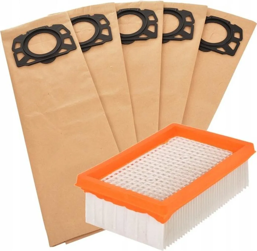 Kit 5 Sacchetti e Filtro Karcher WD4 WD5 WD6 MV4 MV5 MV6 Ricambio 2.863-006.0