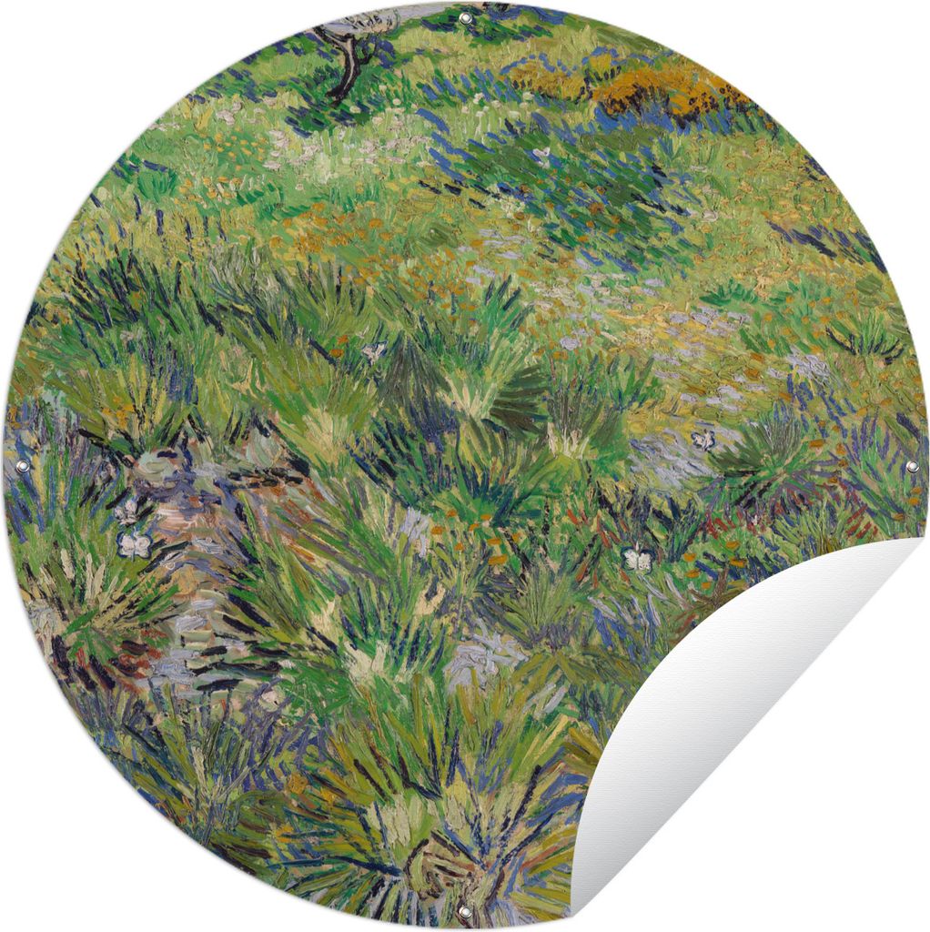MuchoWow Gartenposter Outdoor-Poster Rund Langes Gras mit Schmetterlingen - Vincent van Gogh Ø 120 cm Gartendeko Rundes Poster draußen