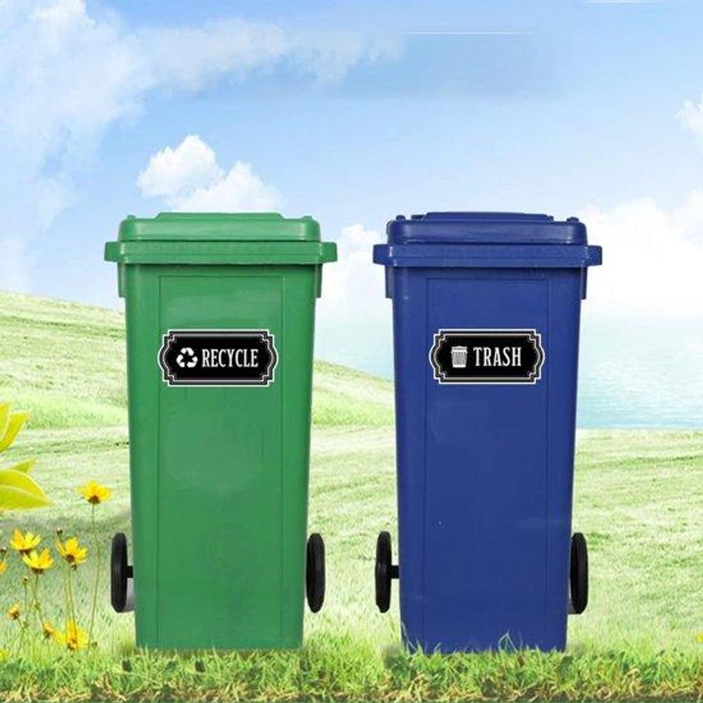 Selbstklebende Abfalletikett-Satz - Müll und Recyclingschilder - 2 Stücke - Schwarz - Vinyletikett
