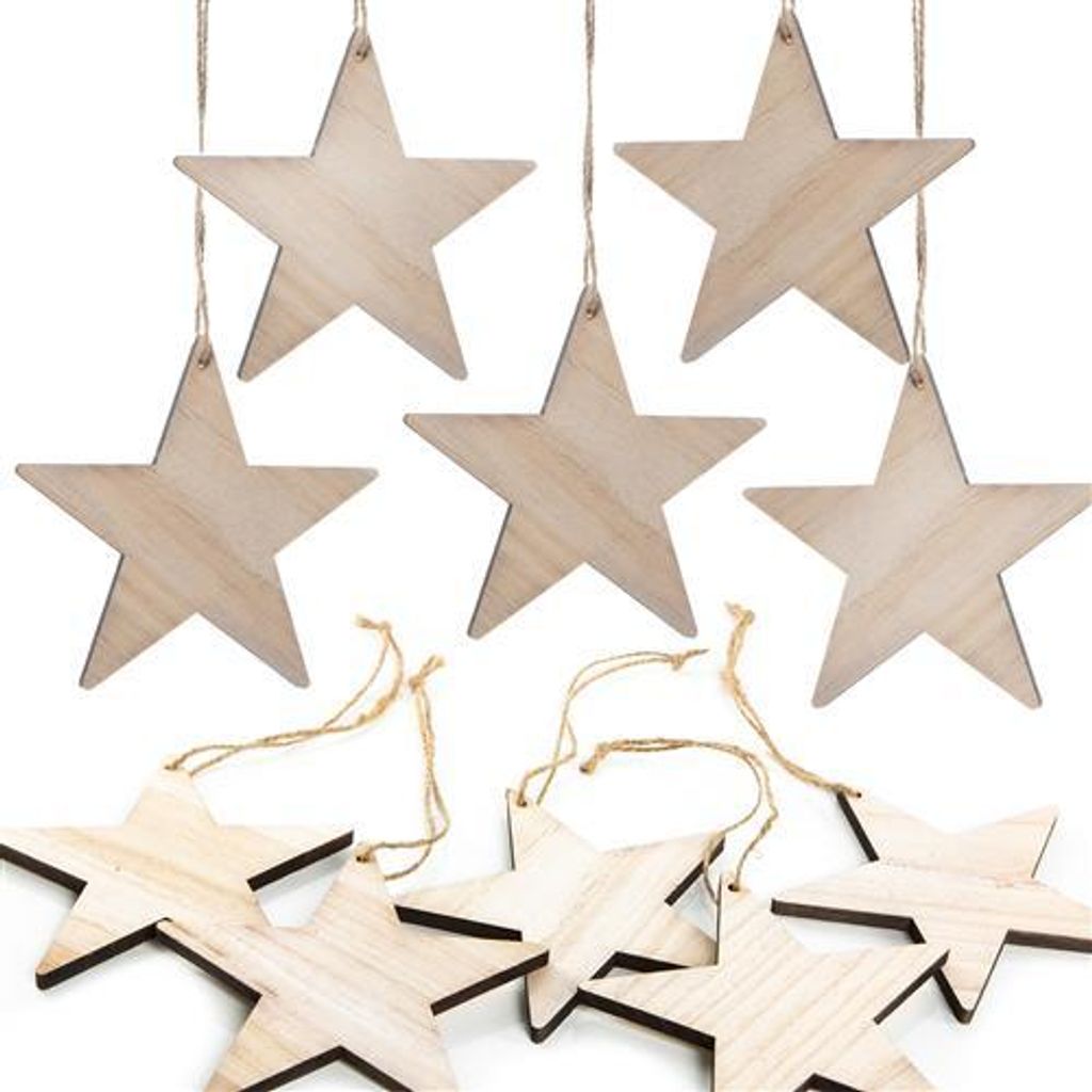 10 Holz Sterne zum Aufhängen braun natur 10 cm