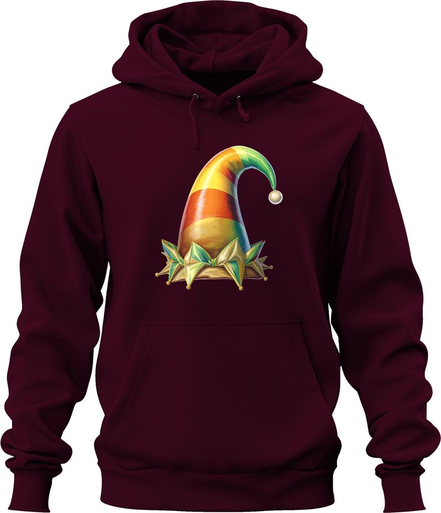 Joker Narrenkappe Karneval Fasching bunt gold glänzend lustig Uni Hoodie Kapuzenpullover, Burgundy, XL