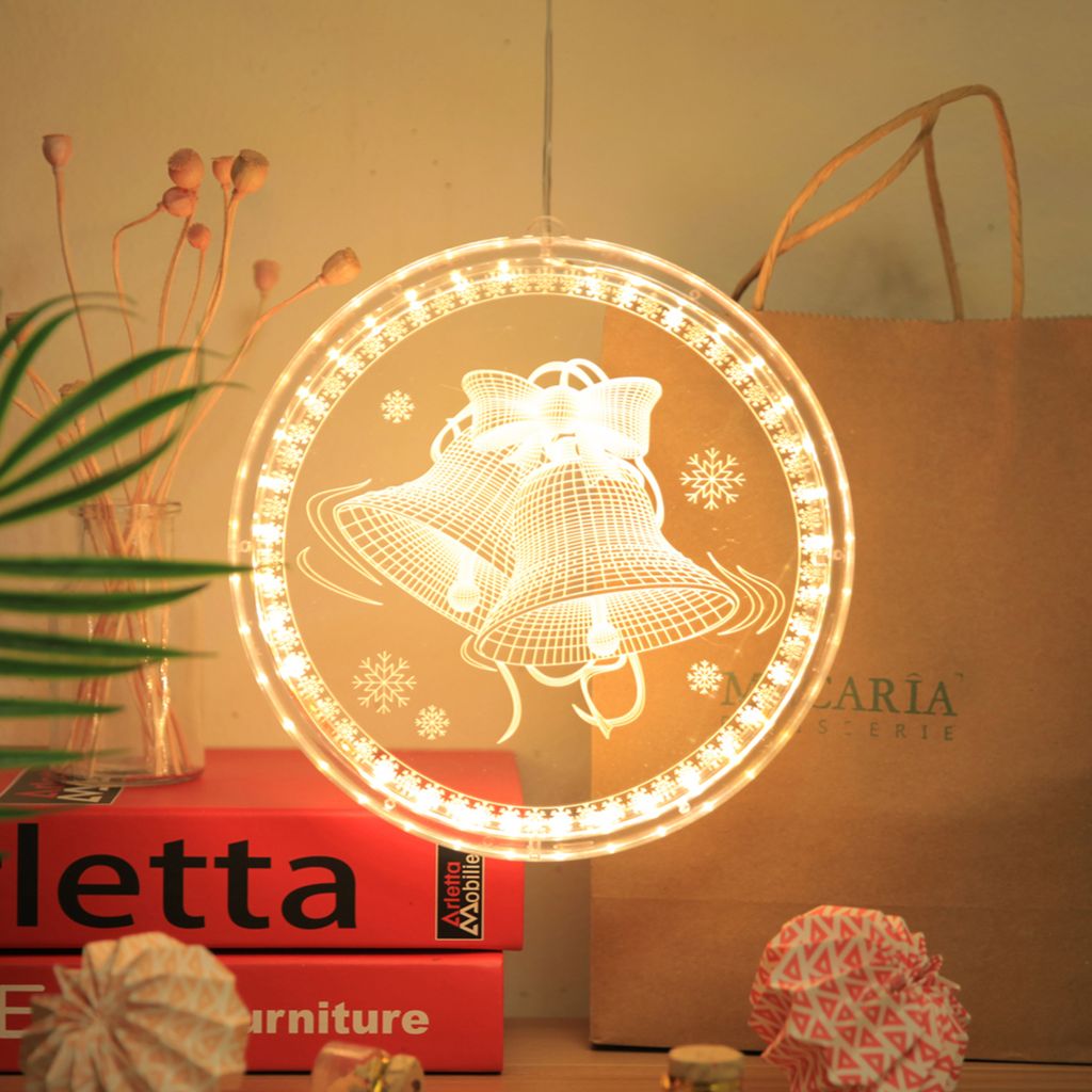 3D Weihnachten Fensterlicht Hängend Warmweiß Batteriebetrieben LED Innen Deko für Schlafzimmer Terrasse Restaurant Geschäft,Glocke