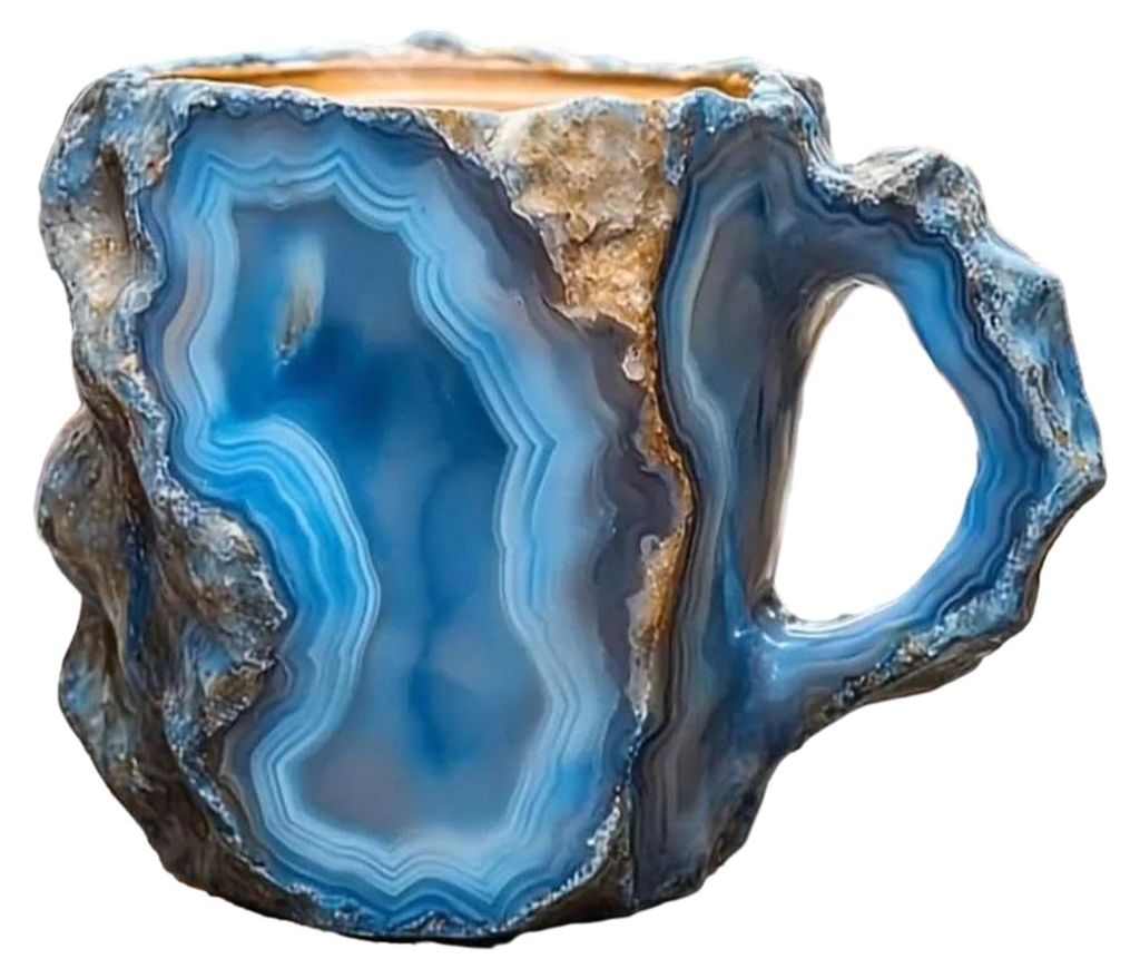 Kaffeebecher aus künstlichem Mineralkristall mit ergonomischem Griff, 325 ml, handgefertigt, 3D-Mineralstein-Design, geeignet für Tee, Milch und ...