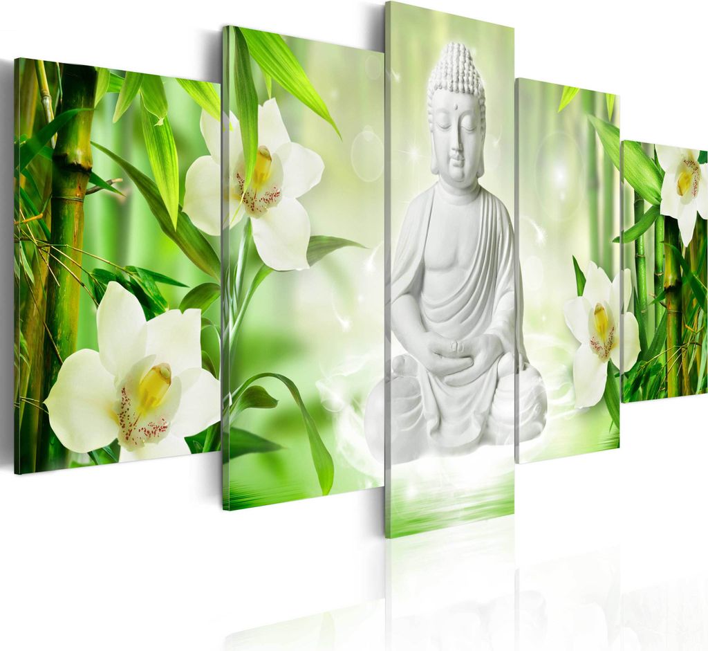 Modernes Wandbild b-A-0050-b-m (100x50) - 5 Teilig Bilder Fotografie auf Vlies Leinwand Foto Bild Dekoration Wand Bilder Kunstdruck BUDDHA ZEN NATU...