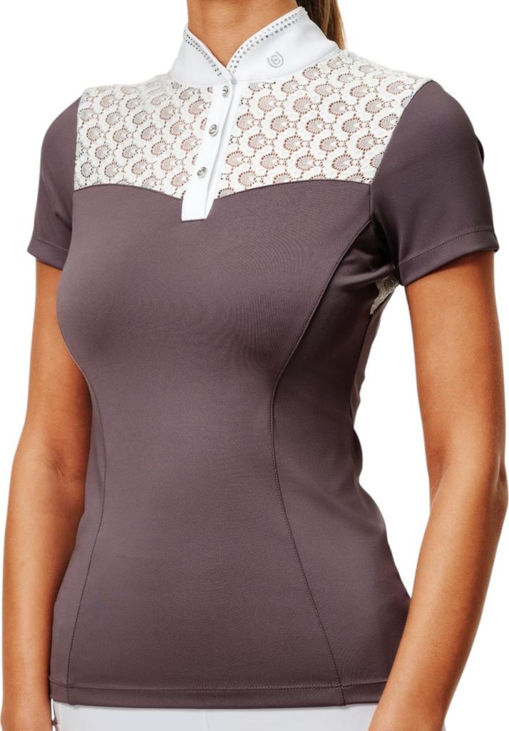 Equestrian Stockholm Turniershirt Damen Kurzarm Crystal Champion White Dark Violet Shortsleeve White Dark Violet XS