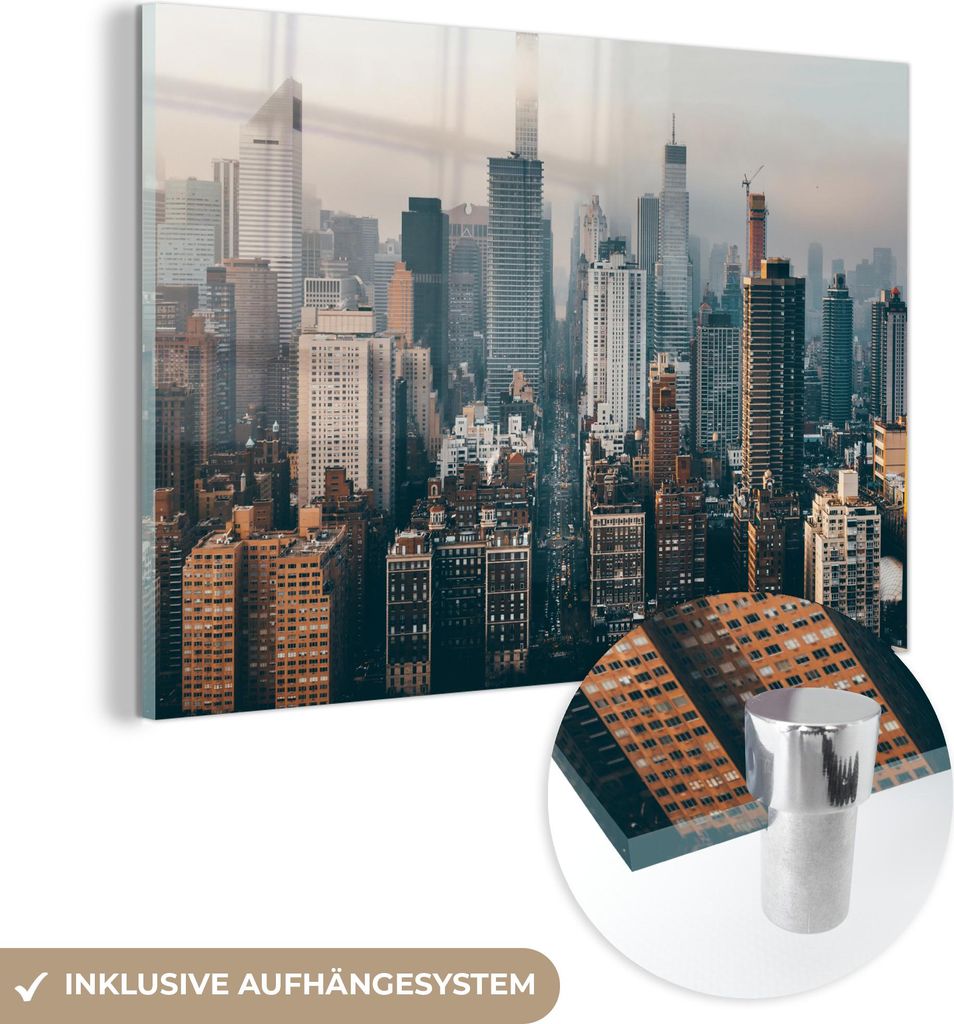 MuchoWow Glasbilder - Bilder auf Wandbild - Foto auf Glas New York - Skyline - Amerika 30x20 cm Wanddekoration aus Glas - Acrylglasbild - Acrylbild...