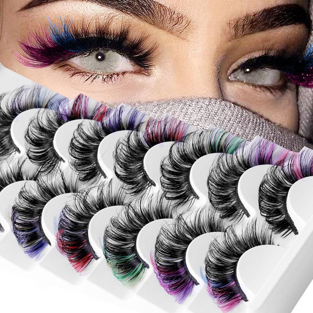 7 Paar Farbige Wimpern, Falsche Wimpern, Künstliche Wimpern für Cosplay Party Halloween
