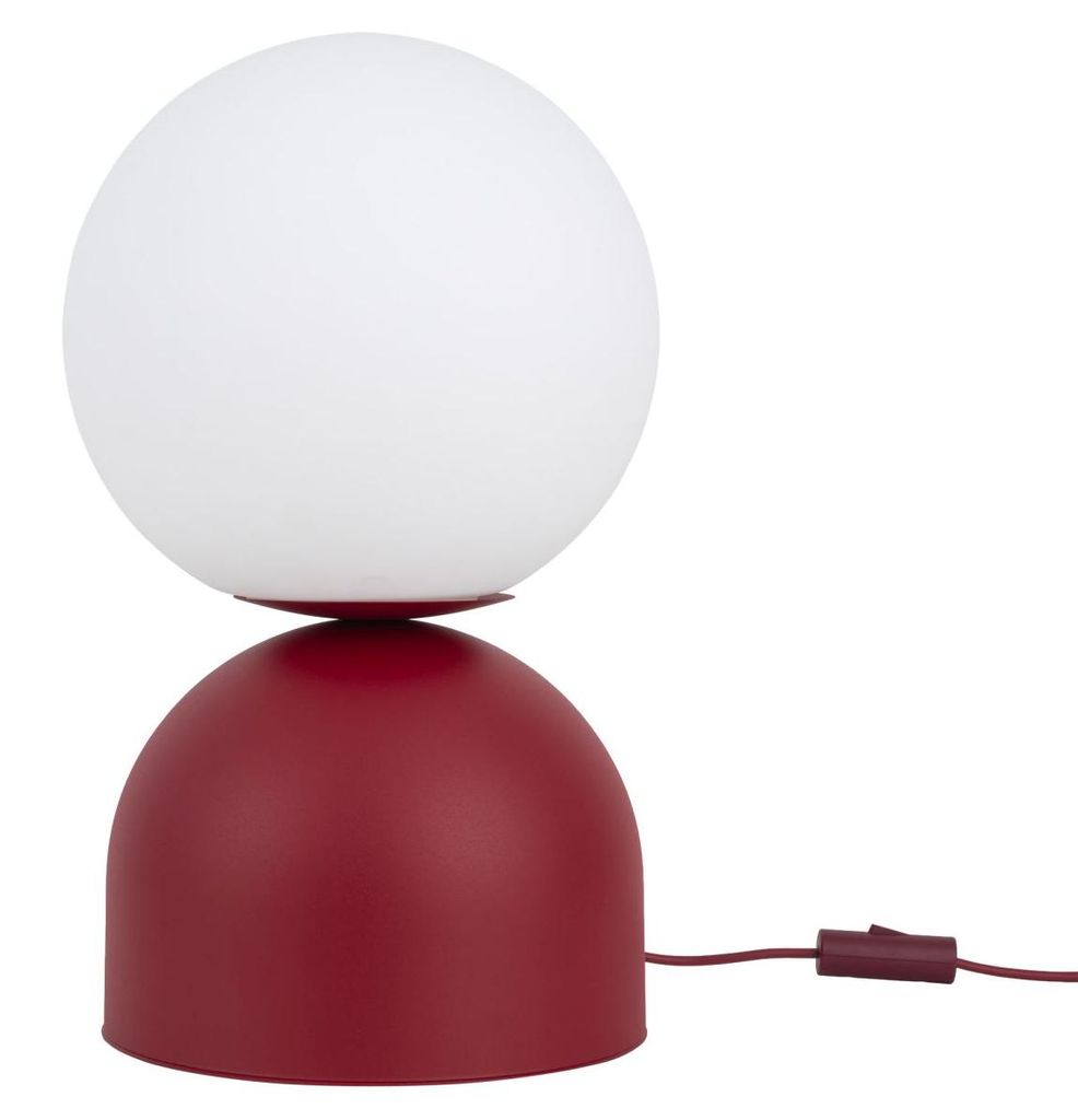 Nachttischlampe Metall E27 Ø 30 cm rund 52 cm Burgunderrot Weiß Kugelschirm Modern Tischlampe