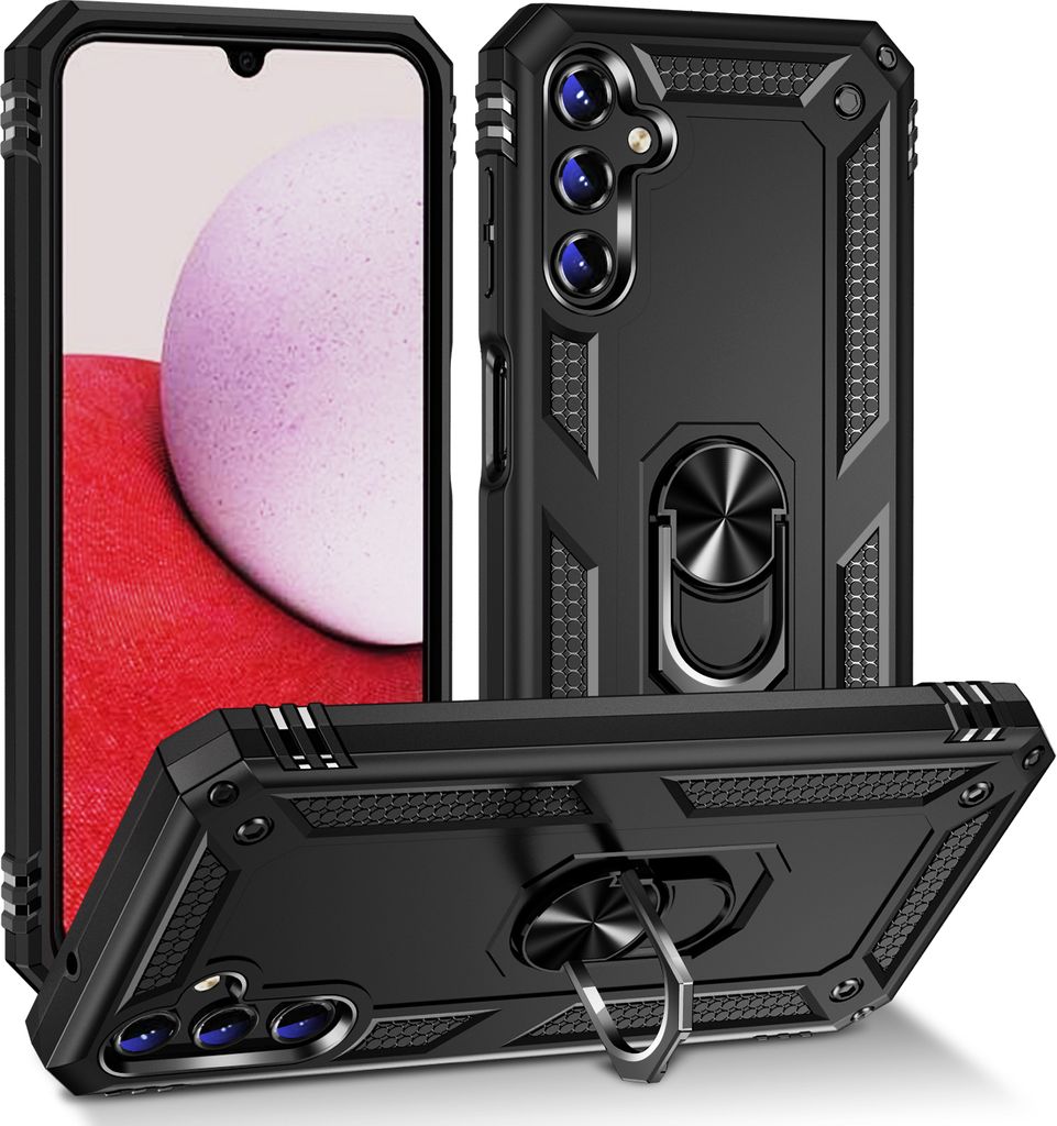Galaxy A14 5G Hülle, Schiebe Kamera Schutz Schutzhülle mit Ringhalterung Ständer Kartenhalter für Samsung Galaxy A14 5G Schwarz