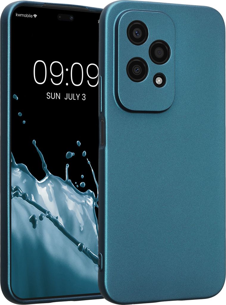 kwmobile Handyhülle kompatibel mit HONOR 200 Lite Hülle - weiche Silikon Case metallisch schimmernd in Metallic Karibikblau