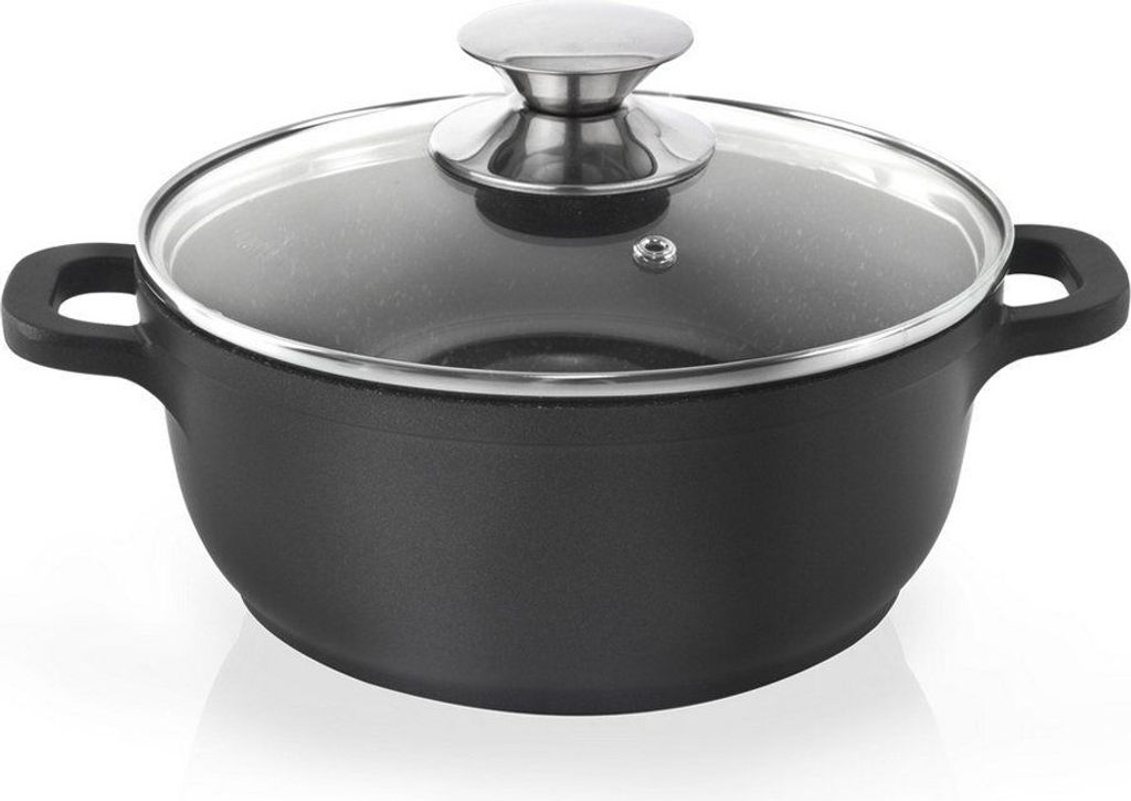 Orion Aluguss Kochtopf Topf mit Glasdeckel GRANIT 16 cm | 1,4 l Gas Induktion