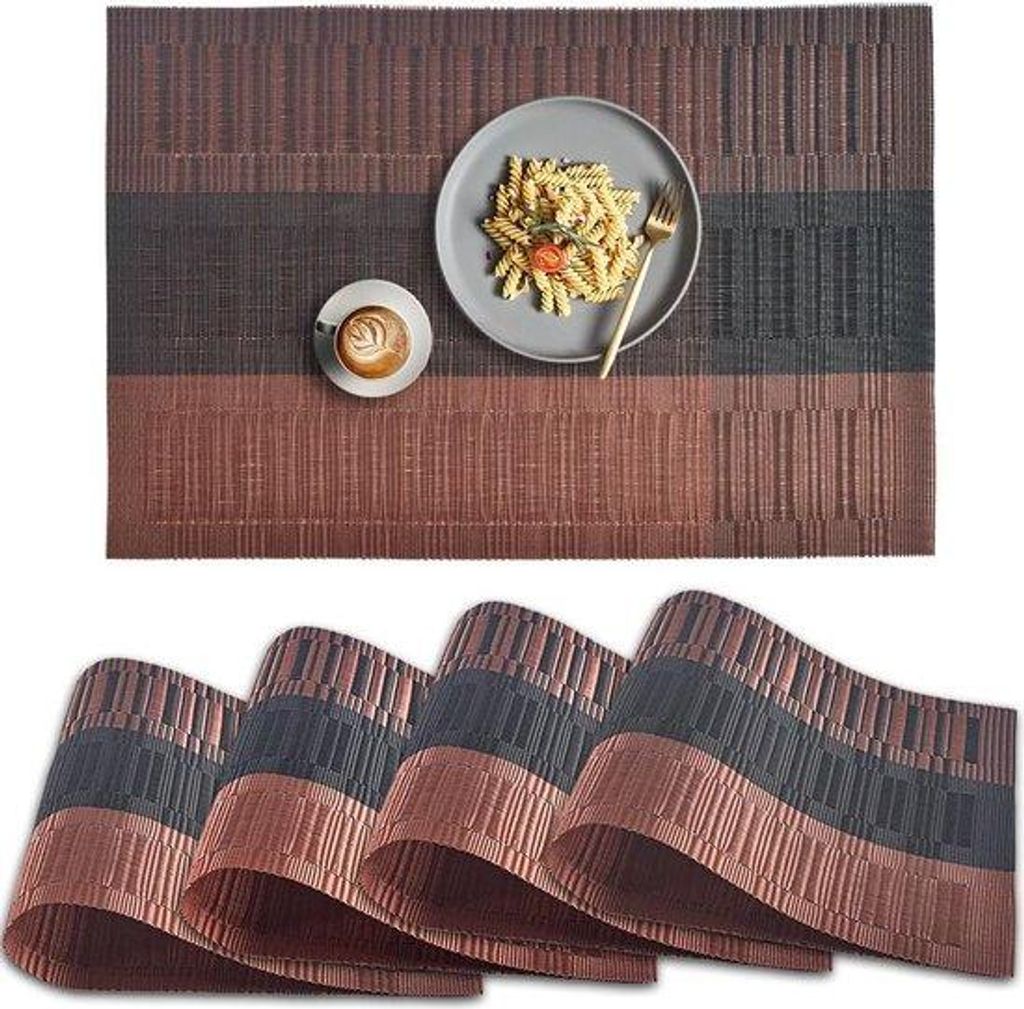 Antislip-Platte, 4 Stück hitzefest, waschbare Vinyl-Platte, Set aus 4 - Ombre-Braun-Schwarz