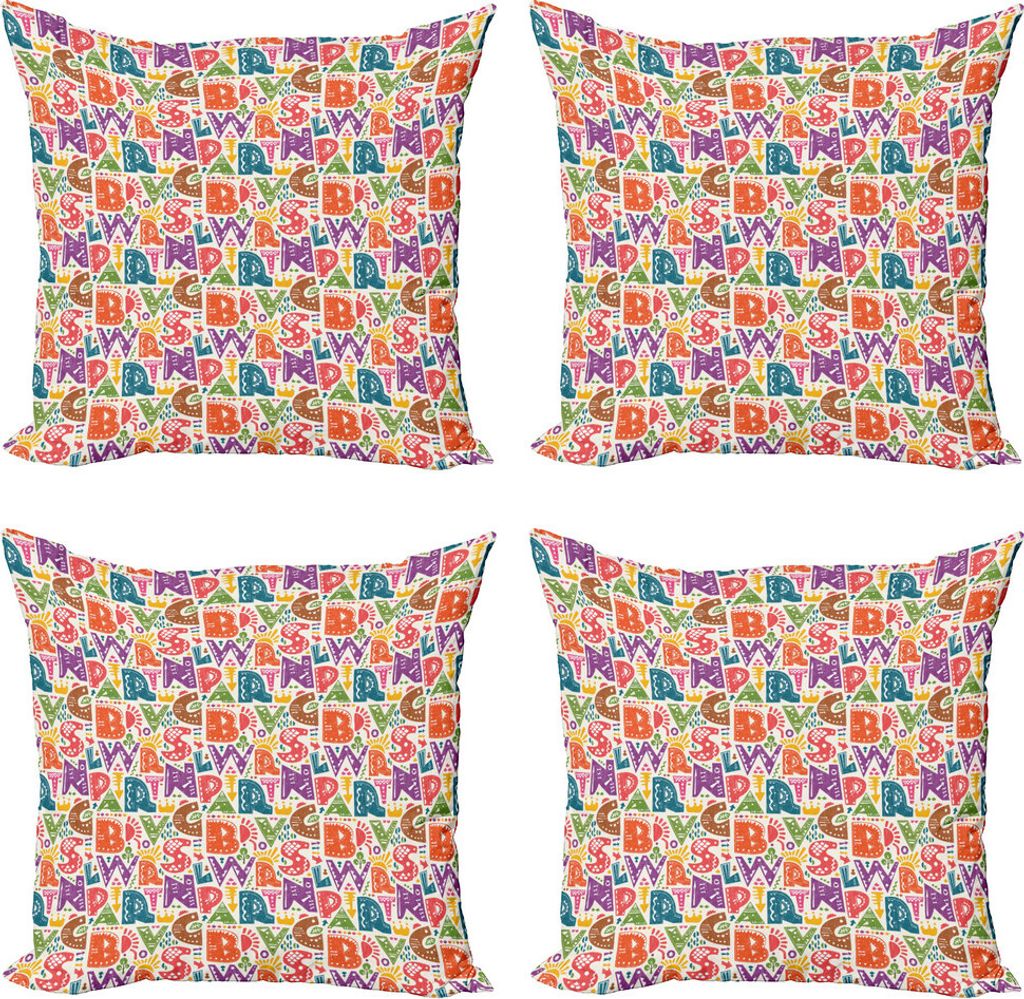 ABAKUHAUS Alphabet Kissenbezug Set (4 Stück), Großbuchstaben Doodles, Moderner Doppelseitiger Digitaldruck, 45 cm x 45 cm, Mehrfarbig