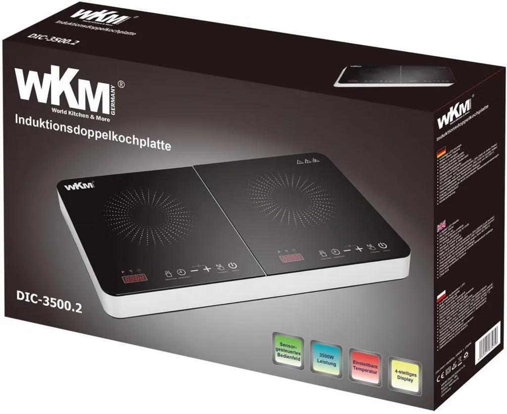 Table de Cuisson Induction Double WKM 3500W DIC-3500.2 Design Moderne Noir