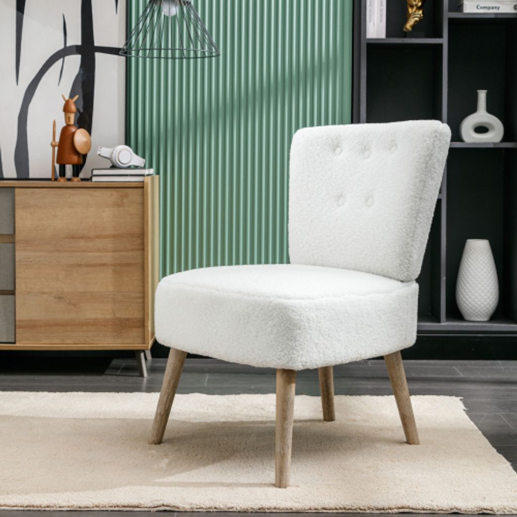 Einzelstuhl Teddystoff Wohnzimmerstuhl Schlafzimmerstuhl Innenstuhl Akzentstuhl mit Holzbeinen und verstellbaren Beinen Wohnzimmermoebel Buerostuehle