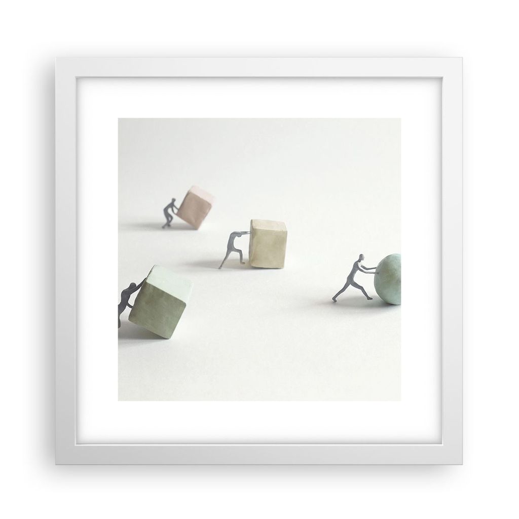 Gerahmtes Poster - Weißer Rahmen - Symbol Kugel Würfel - 30x30 cm - Wand Bild - Wanddeko - Wandbilder - Kunstposter - Wandposter - Bilderrahmen -...