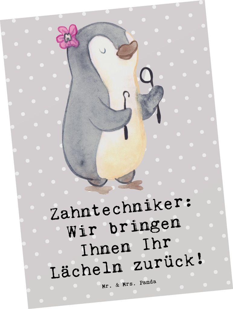 Mr. & Mrs. Panda Postkarte Zahntechniker Lächeln - Grau Pastell - Geschenk, Grußkarte, Berufsgestaltung, Zahntechnik, Berufsprodukte, Zahntechnik...