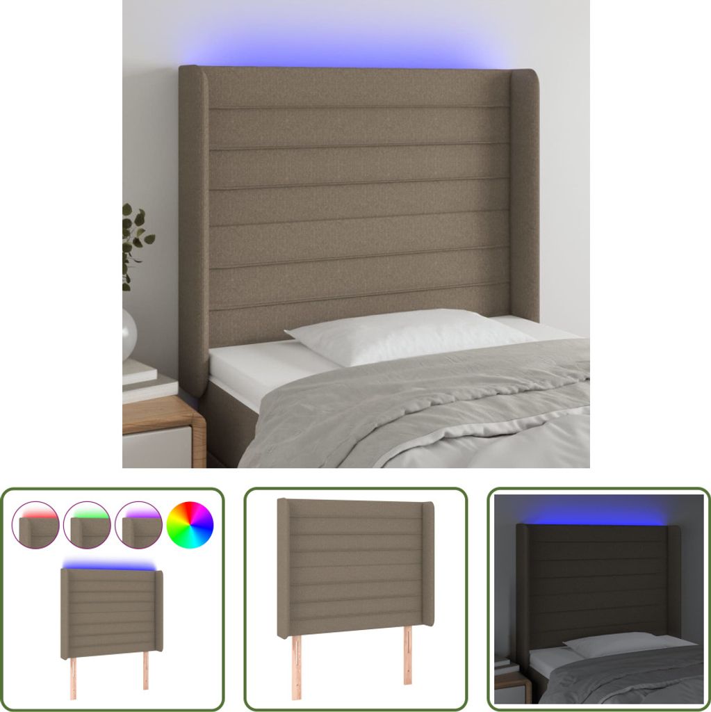 The Living Store LED Kopfteil Taupe 93x16x118/128 cm Stoff