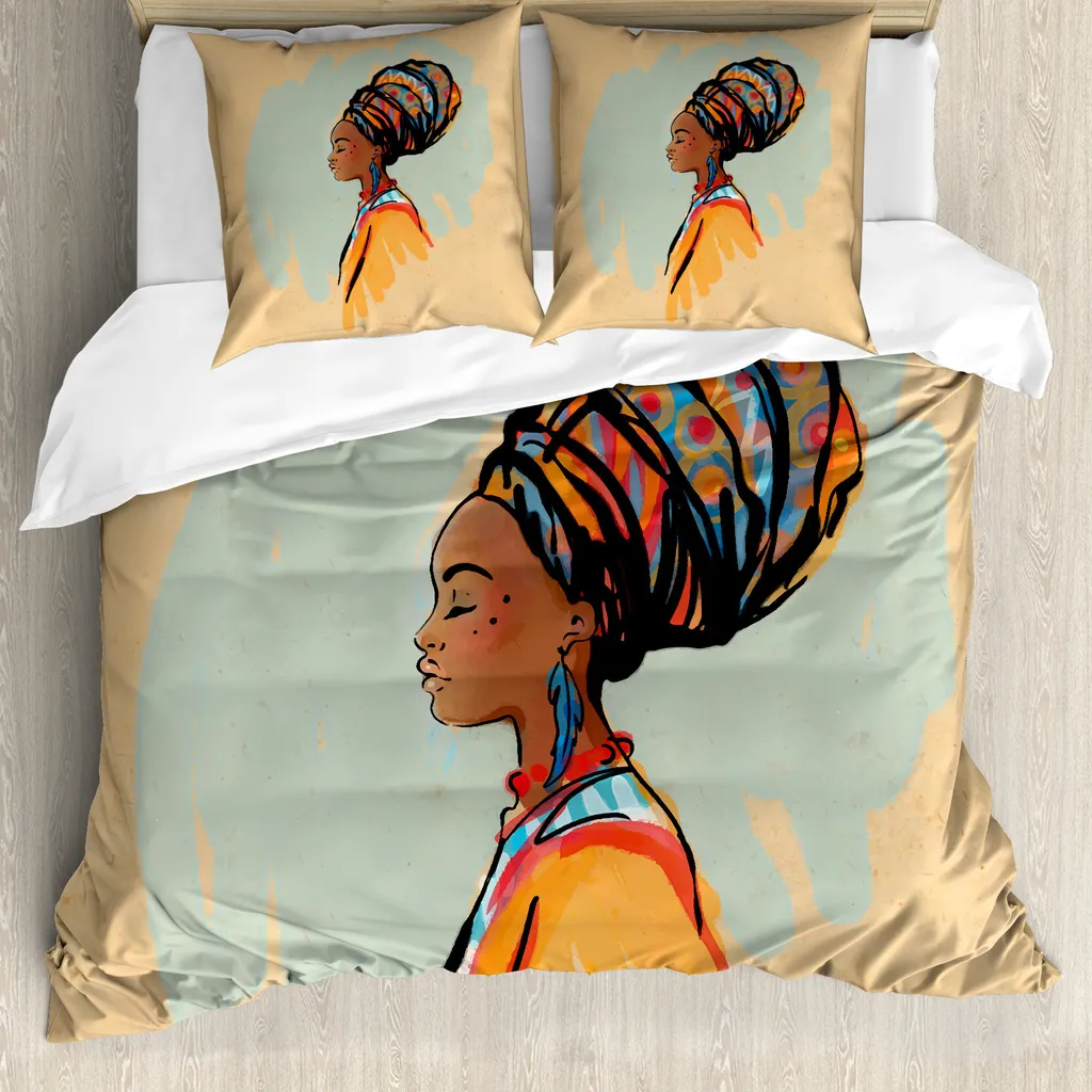 ABAKUHAUS Copripiumino africano, profilo, antiacaro, adatto a chi soffre di allergie, con federe, 200 cm x 200 cm - 80 x 80 cm, multicolore
