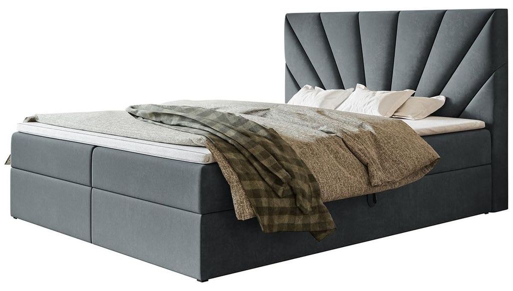 Boxspringbett Denver 180x200 mit Stauraum und Bonell-Matratze, Dunkelgrau,
