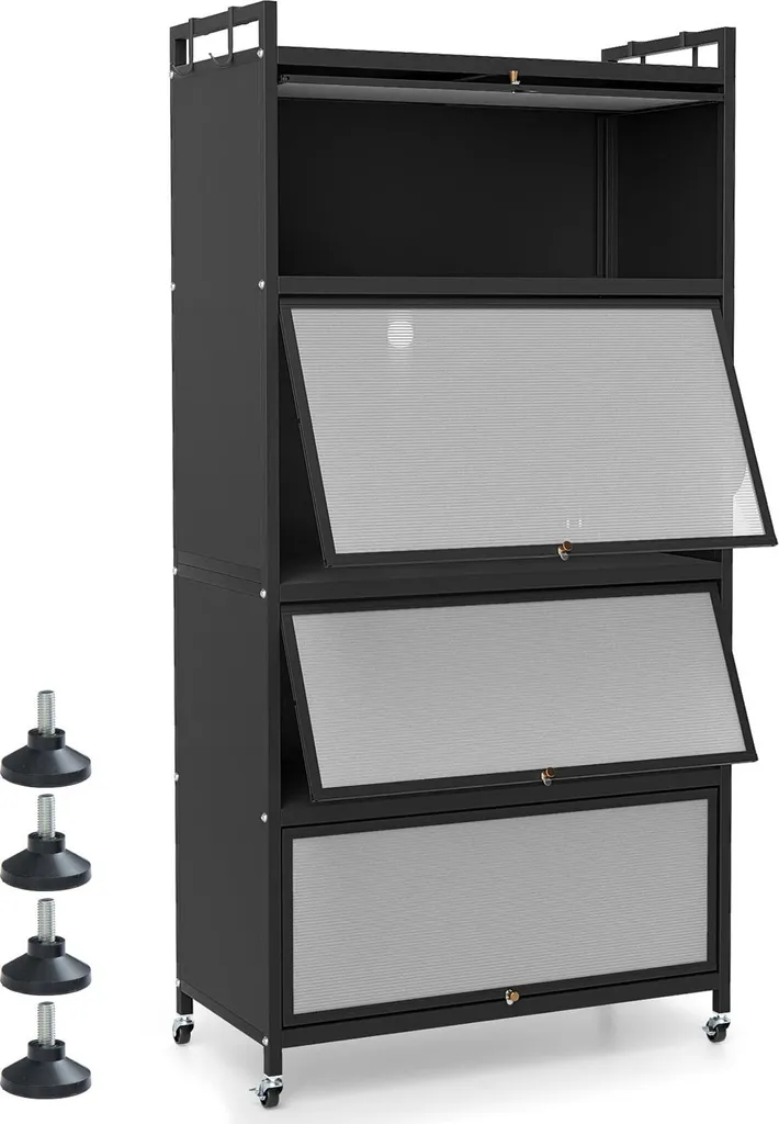 Armoire de cuisine métallique à 5 niveaux avec roulettes et portes
