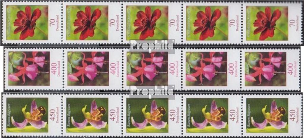 Briefmarken BRD (BR.Deutschland) 2015 Mi 3189R-3191R Fünferstreifen (kompl.Ausg.) postfrisch Freimarke: Blumen