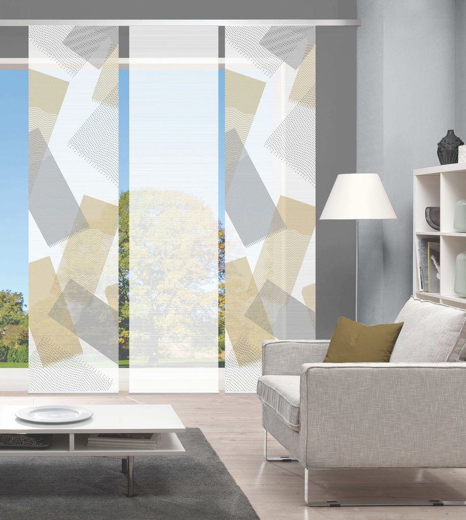 NAYAH Schiebegardine, halbtransparente Bambus-Optik, 260x60 cm, Graphikmotiv