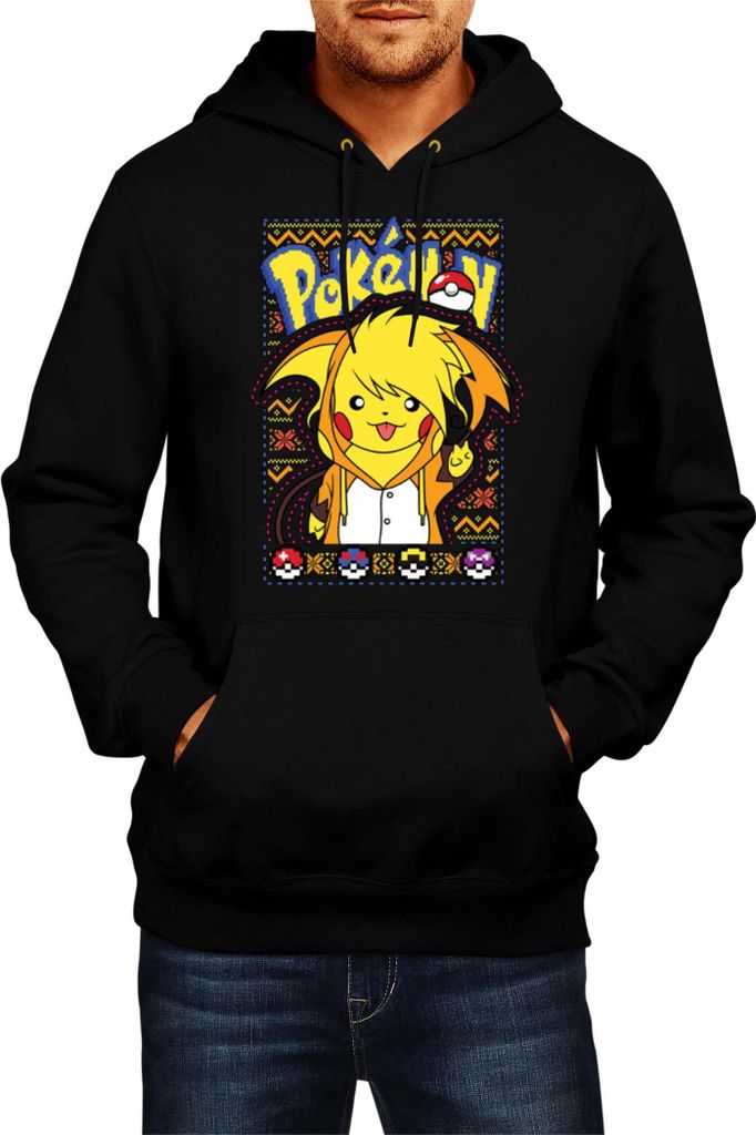 Herren Kapuzenpullover Japan Manga Anime Comics Pokemon 033, Man 2XL / Schwarz