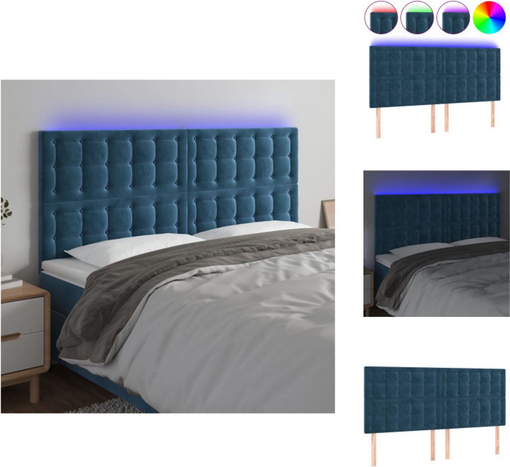 vidaXL LED Kopfteil Dunkelblau 200x5x118/128 cm Samt - Kopf- & Fußenden