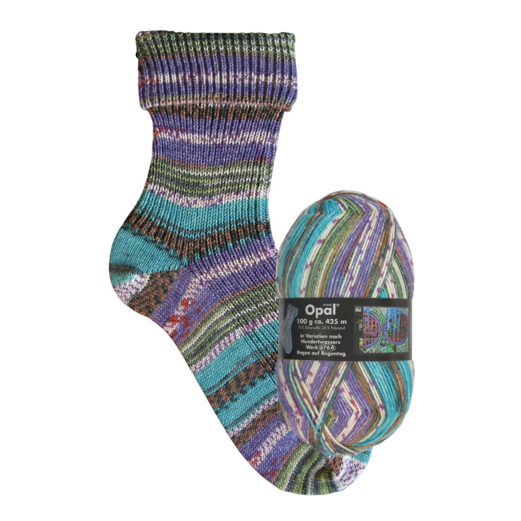 Opal Hundertwasser 4-fädige Sockenwolle,100g/425m LL, 75% Schurwolle/25% Polyamid Regen auf Regentag-676