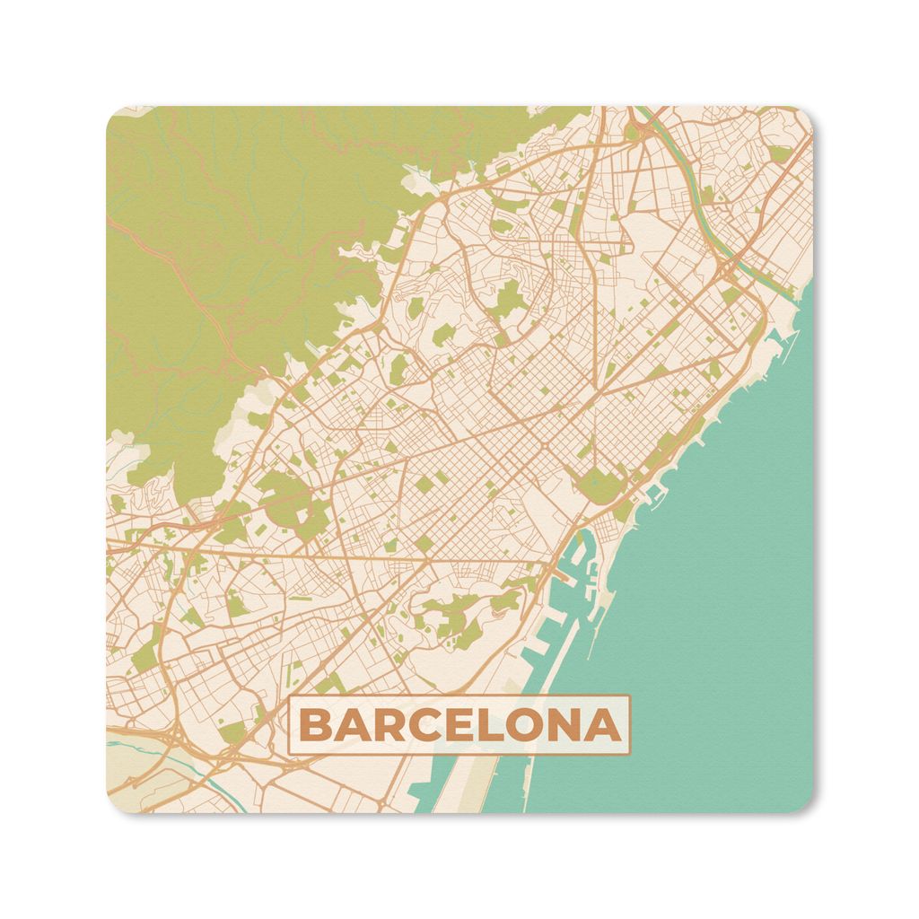 MuchoWow Mauspad Mousepad Karte - Barcelona - Stadtplan - Vintage 30x30 cm - Mousepads - Maus Mat - Pad - Mausunterlage - Gaming
