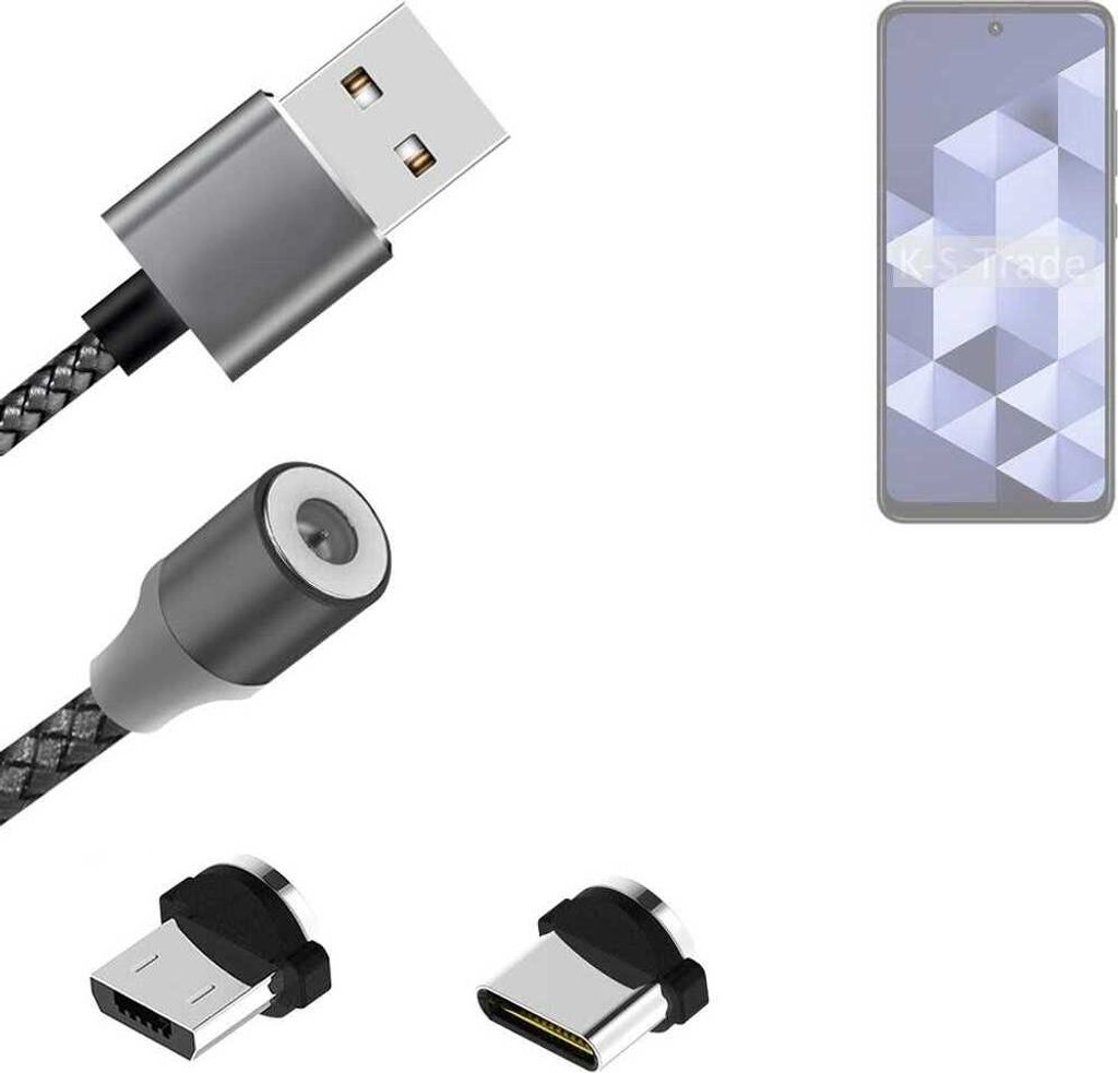 K-S-Trade Hochwertiges Magnet-Lade-kabel Sync-Kabel Daten-Kabel kompatibel mit HMD Vibe mit USB-Typ-C-Anschluss und Micro-USB-Anschluss 2A bis zu