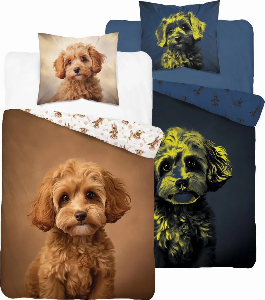 Housse de couette caniche brun 140x200 cm phosphorescente enfant