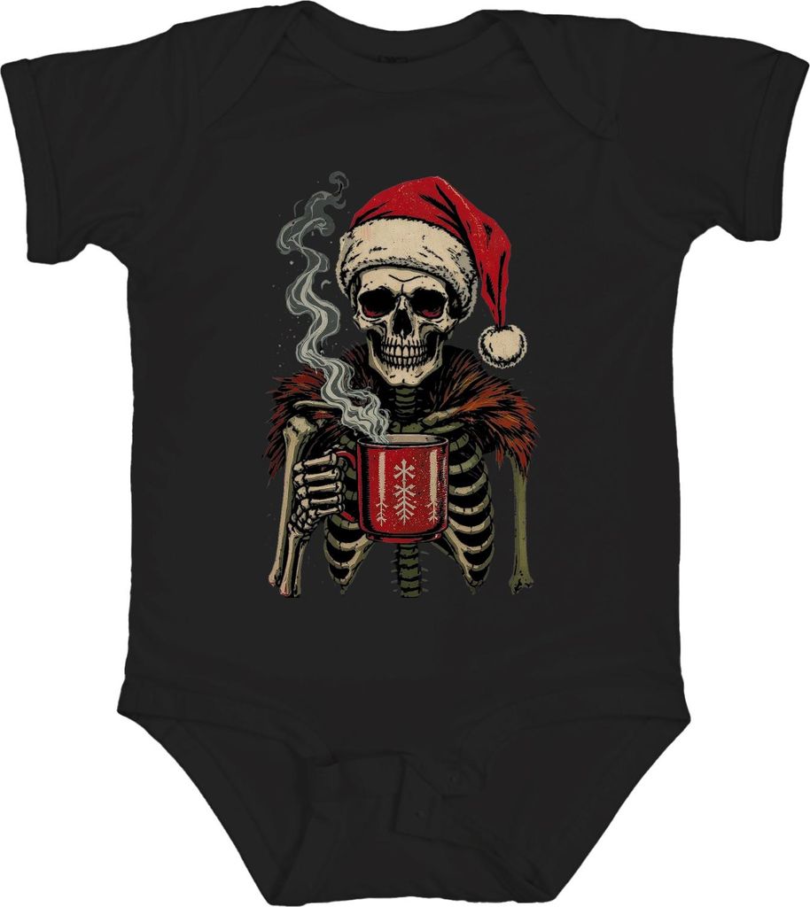 Totenkopf Santa Weihnachtsmann Skelett Becher gruselig Gothic Unisex Baby Body, Schwarz, 12/18
