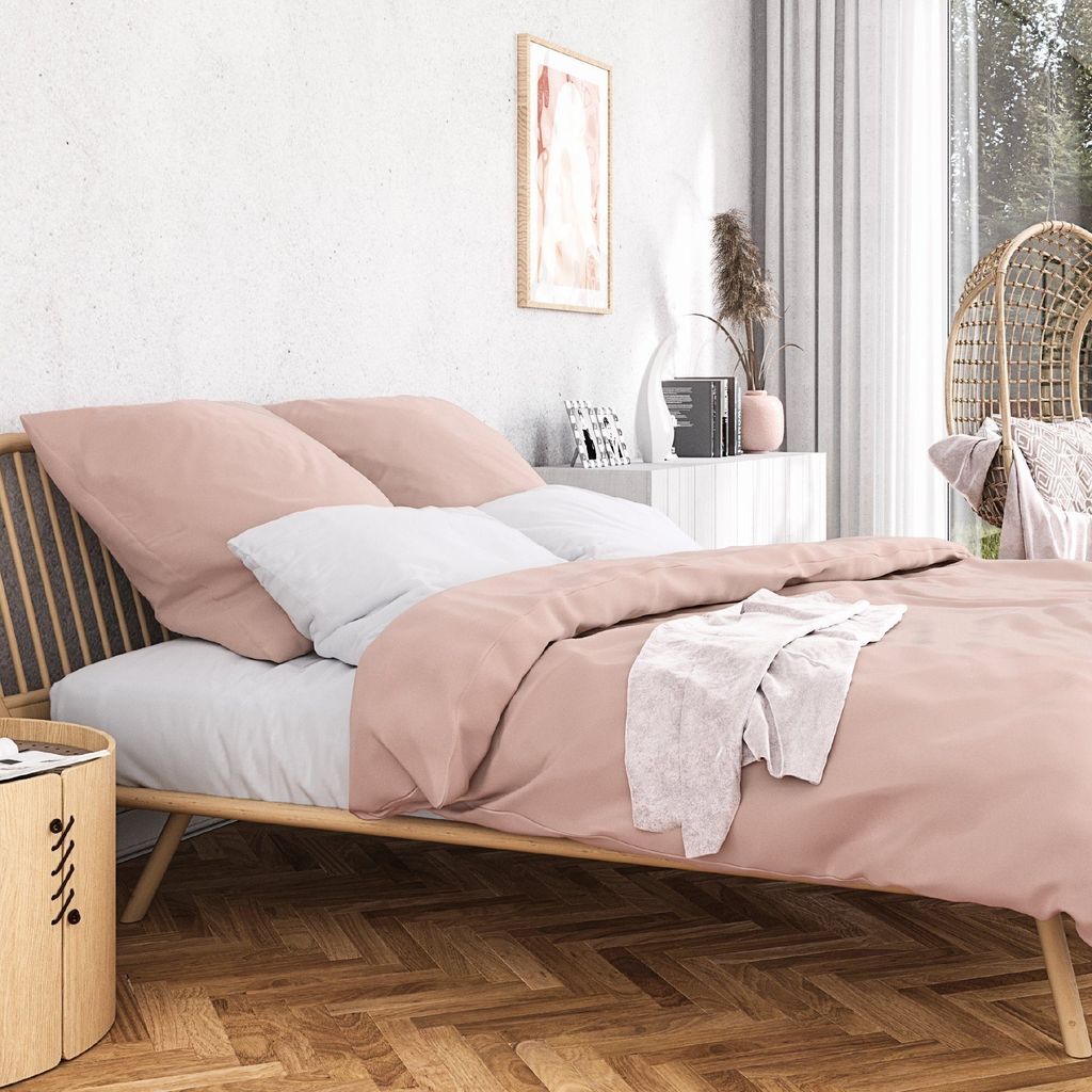 2 teilig Bettwäsche 155x220 cm Mako-Satin 100% Baumwolle - Wolkenfeld - Übergrößen I inkl. Kissenbezüge 80x80 - Rosa