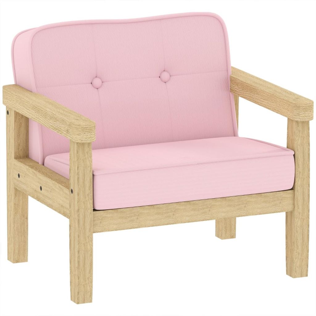 Kindersessel mit Holzrahmen und Cordoptik Kindersofa Kinderstuhl von 3-8 Jahren für Kinderzimmer, Spielzimmer 46,5 x 44 x 45 cm Rosa