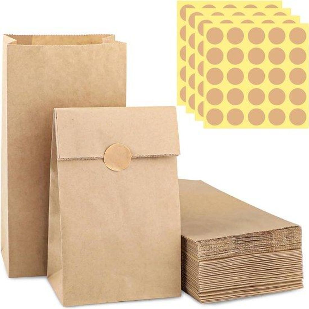 100 Stück Kleine Papierbeutel - Ideal für Geburtstagsfeiern Basteln Süßigkeiten Kekse Schokolade Sandwiches - Papiertasche für Kinderfeiern