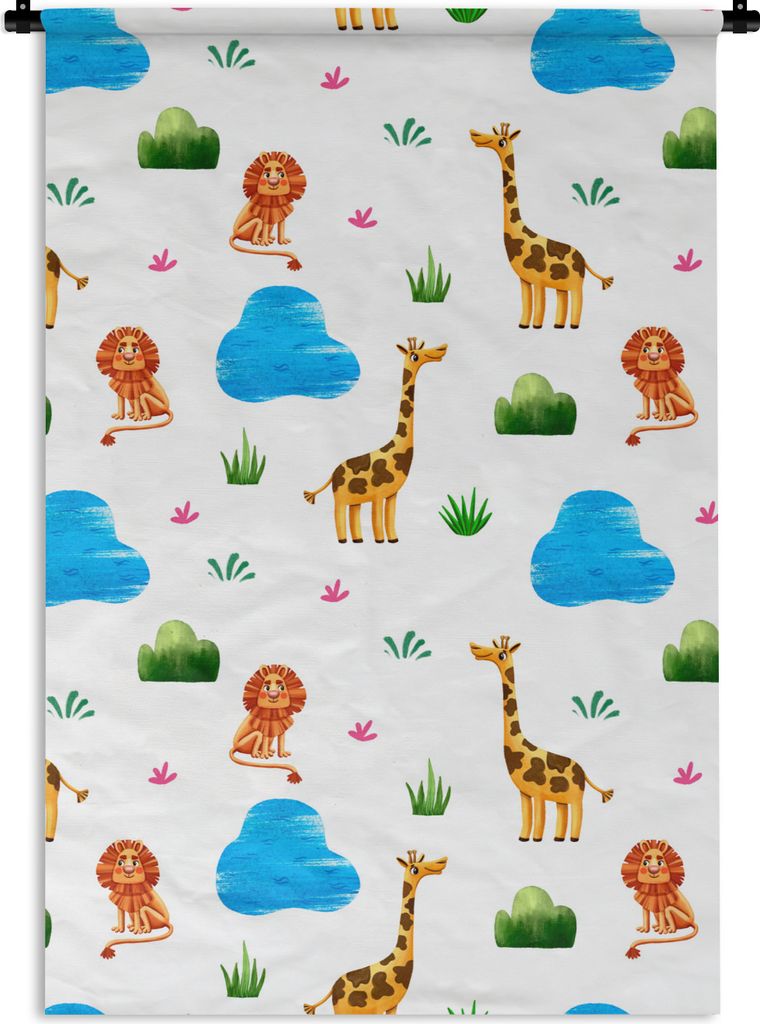 MuchoWow Wandteppich Wandbehang Löwe - Giraffe - Tiere - Vorlage 120x180 cm Tapisserie Dekoration Wandtuch - Schlafzimmer - Dekorationen für da...