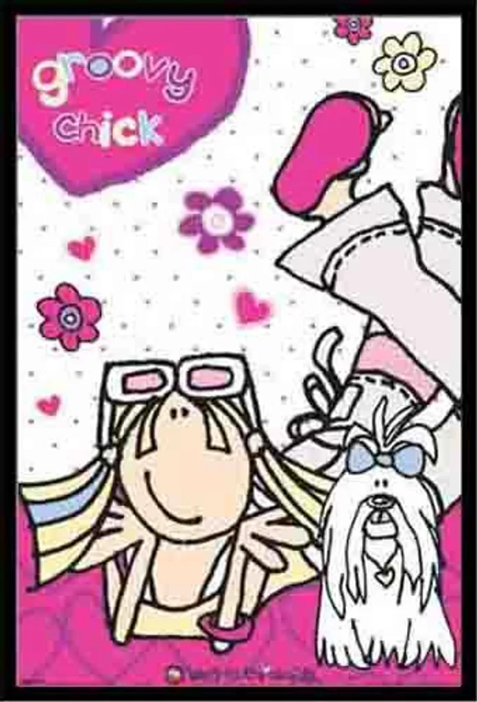 Poster Groovy Chick Encadré Shinsuke Noir Maxi avec Protection Acrylique