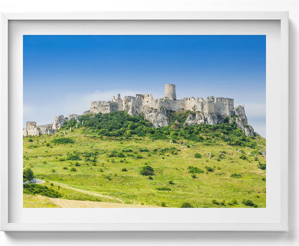 Zipser Burg in der Slowakei– Wandbild mit Rahmen – Gerahmtes Bild – Wanddekoration – 80x60 cm – Weiß Rahmen