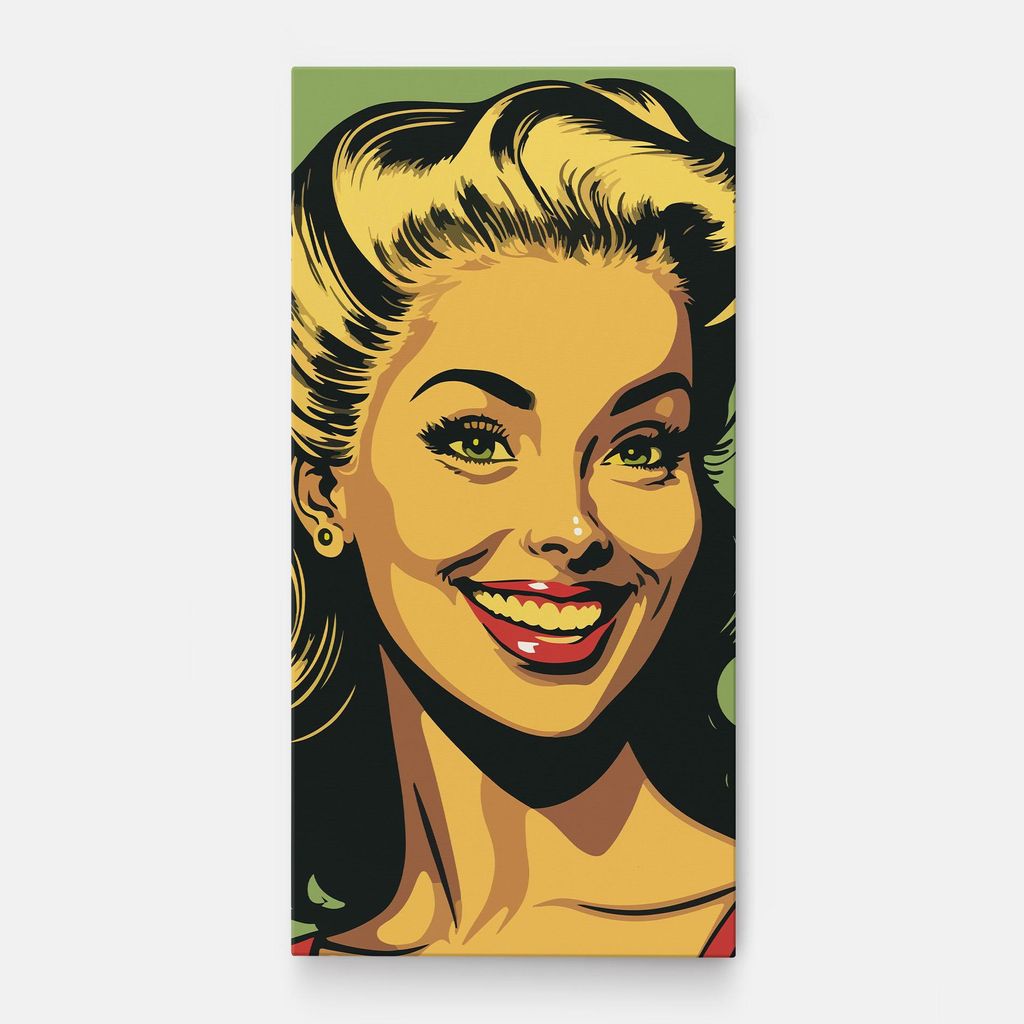 ARTHUB Leinwandbild 50x100 cm, Green Light Pop Lady | Wohnzimmerdekoration, Hängende Bilder, Wanddekoration, Heimdekoration, Moderne, Pop