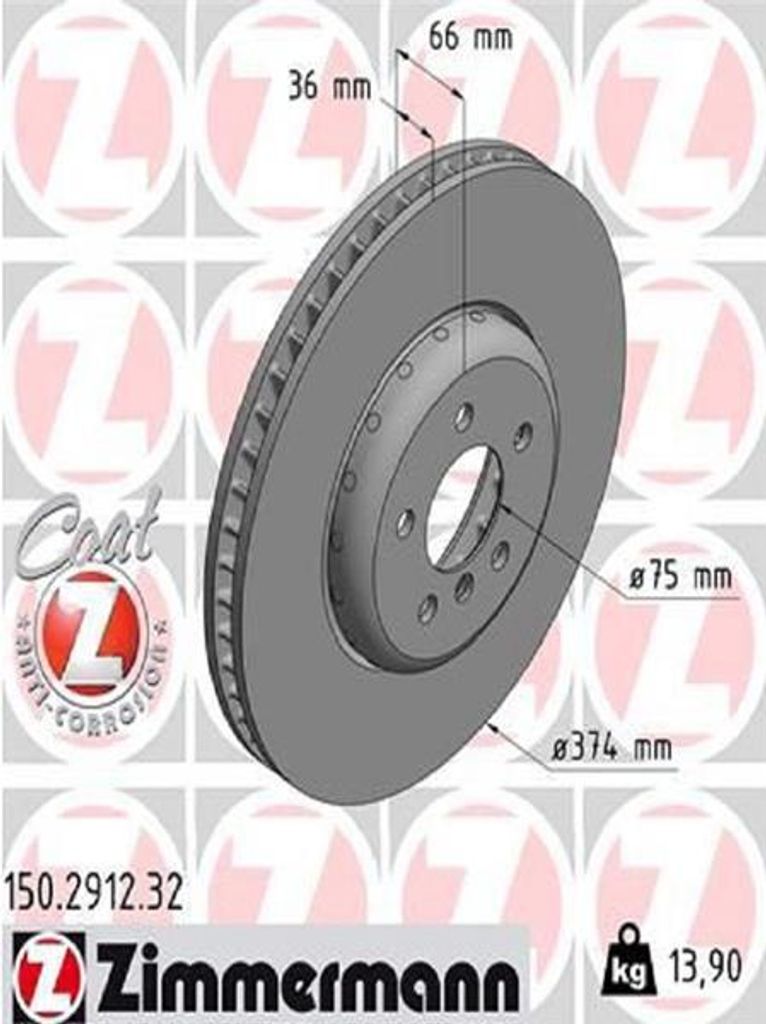 ZIMMERMANN Formula F Coat Z Bremsscheibe Vorne Links für BMW 5 Touring (F11) 374mm 150.2912.32