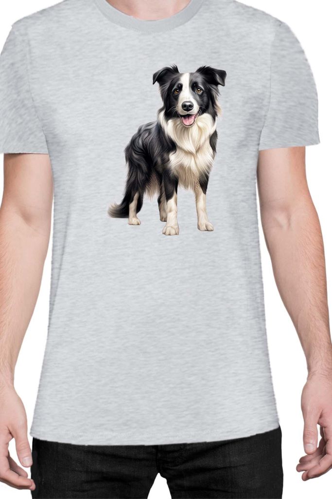 Herren T-Shirt Dogs Breeds Border Collie Dog Breed 007, Man S / Grau