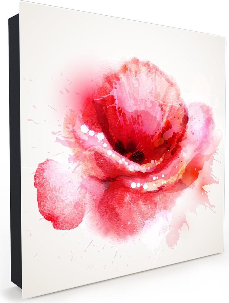 Nachbildung-Schlüsselkasten, Magnetpinnwand und Memoboard mit Glasfront Motiv Mohnblüte von Nah
