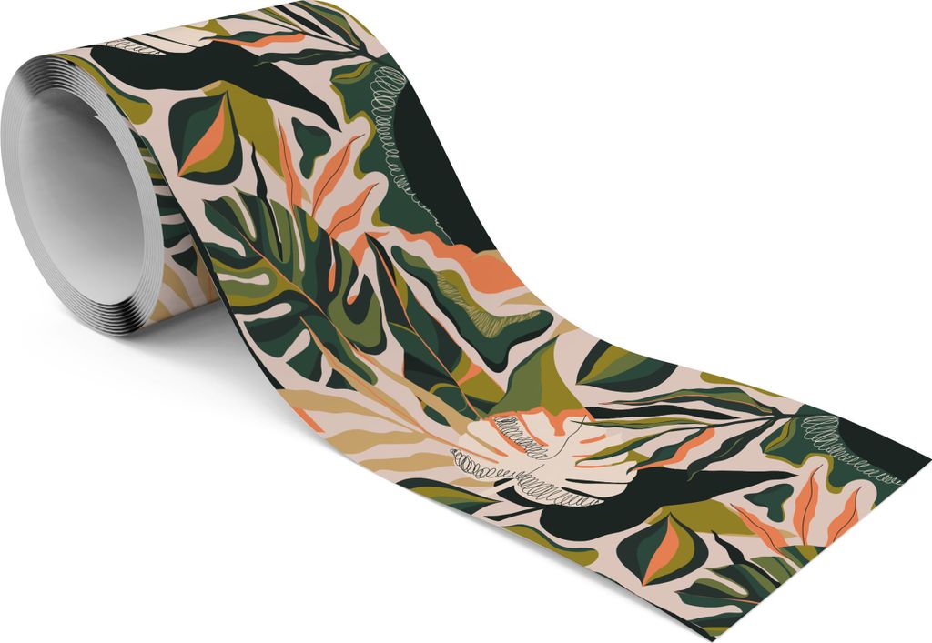 Muralo Selbstklebende Bordüre Tapetenbordüre bunte PFLANZEN tropische Blätter