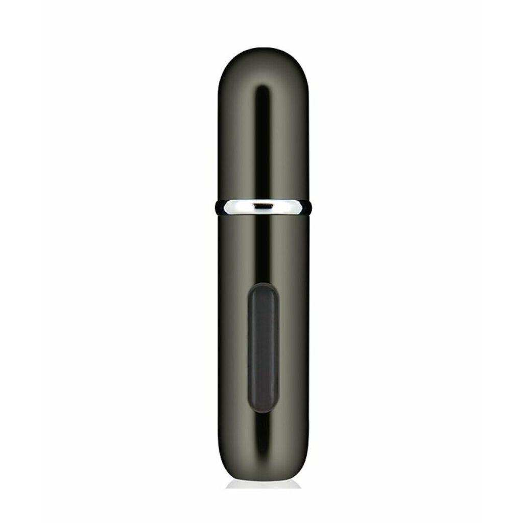 A close-up studio shot of a small, portable perfume atomizer.