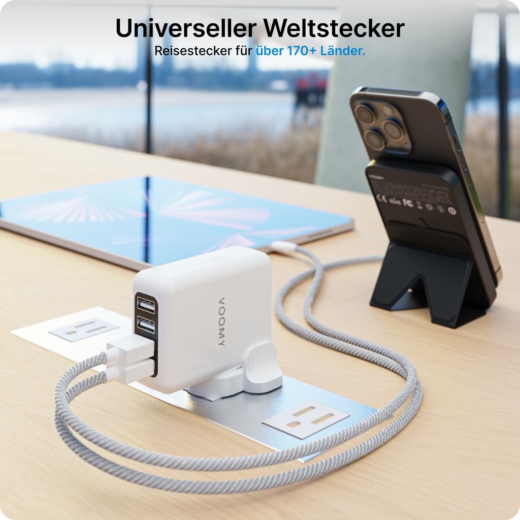 VOOMY Reiseadapter weltweit mit 4 USB Ports - Reisestecker Produktbild 2