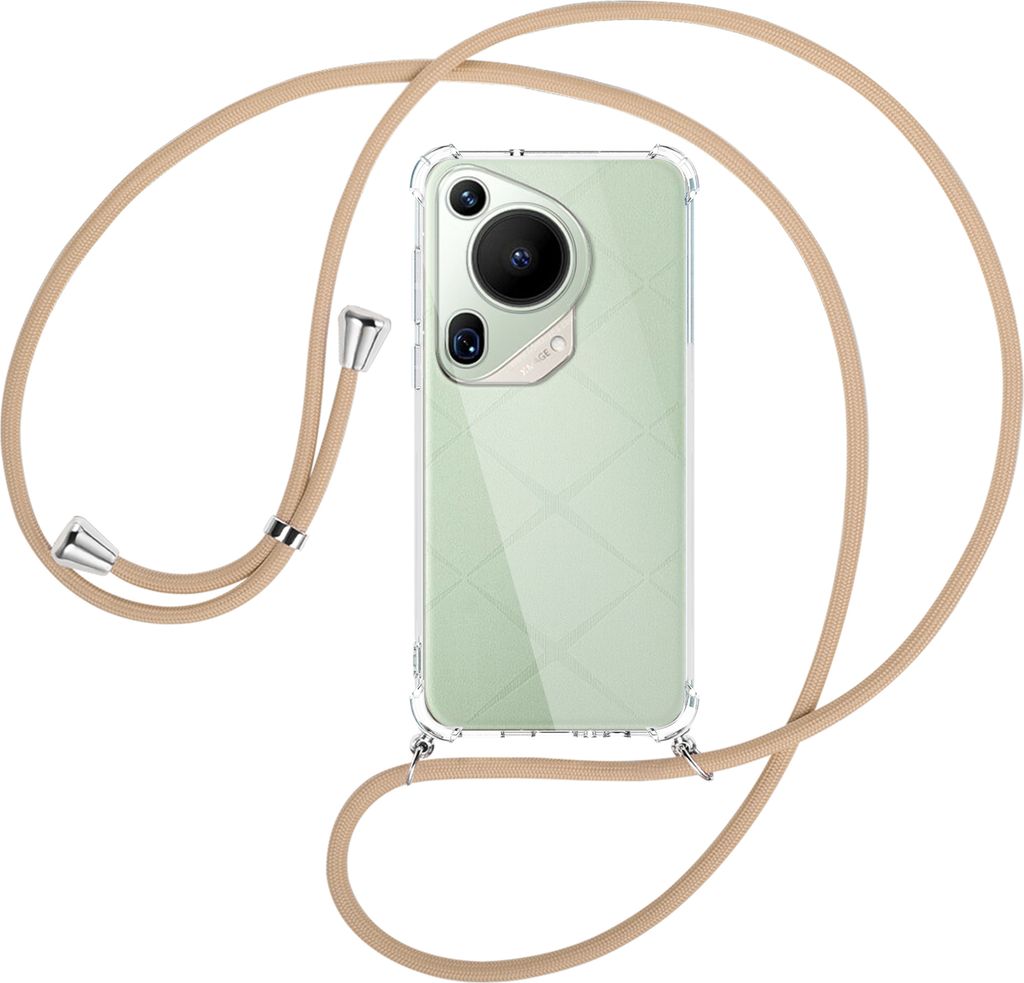 Handykette Backcover-Schutzhülle mit Band (Metall silberfarben) für Huawei Pura 70 Ultra - beige